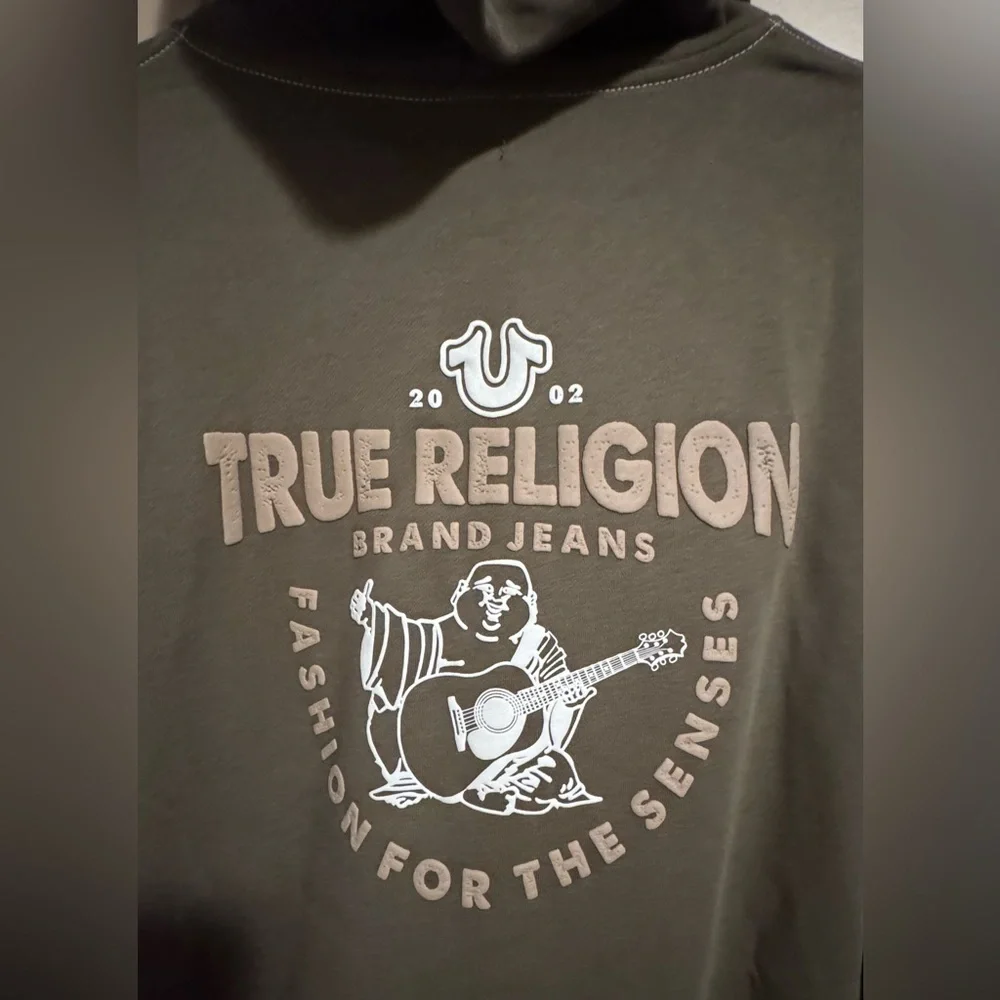 True Religion Mens Olive Zip Up Long Sleeve Pockets Fleece Hoodie Size 2XL